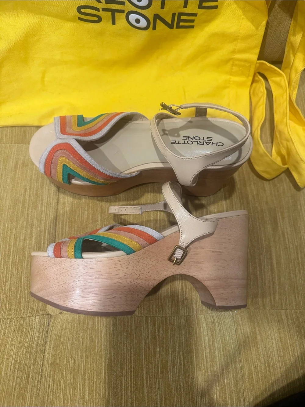 Charlotte Stone Multicolor Suede Platform Sandals with Nude Base